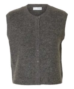 Lulu o-neck vest, med knapper. grey melange