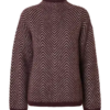 Lulu herringbone high neck, vinrød/hvit