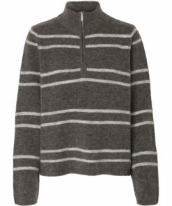 Lulu knit half zip grå stripete