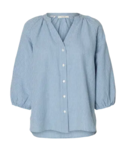 Cloe-Alberta bluse lysblå/hvit