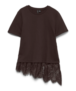Brit o-neck lace t-skjorte brun