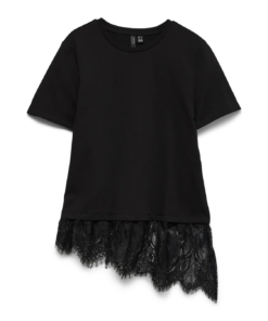 Brit o-neck lace t-skjorte svart