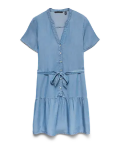 Fleur kort kjole med belte, medium blå