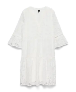 Honey lace 3/4 v-neck tunika hvit