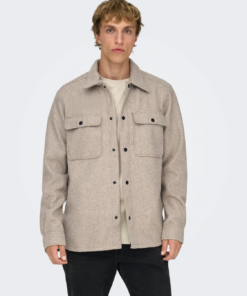 Ash Ovr Woolen Look Pkt skjorte beige